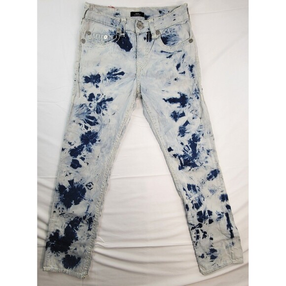 True Religion Ricky Relaxed Straight Jeans Mens 31 Thick Stitch Acid Wash - Picture 1 of 12